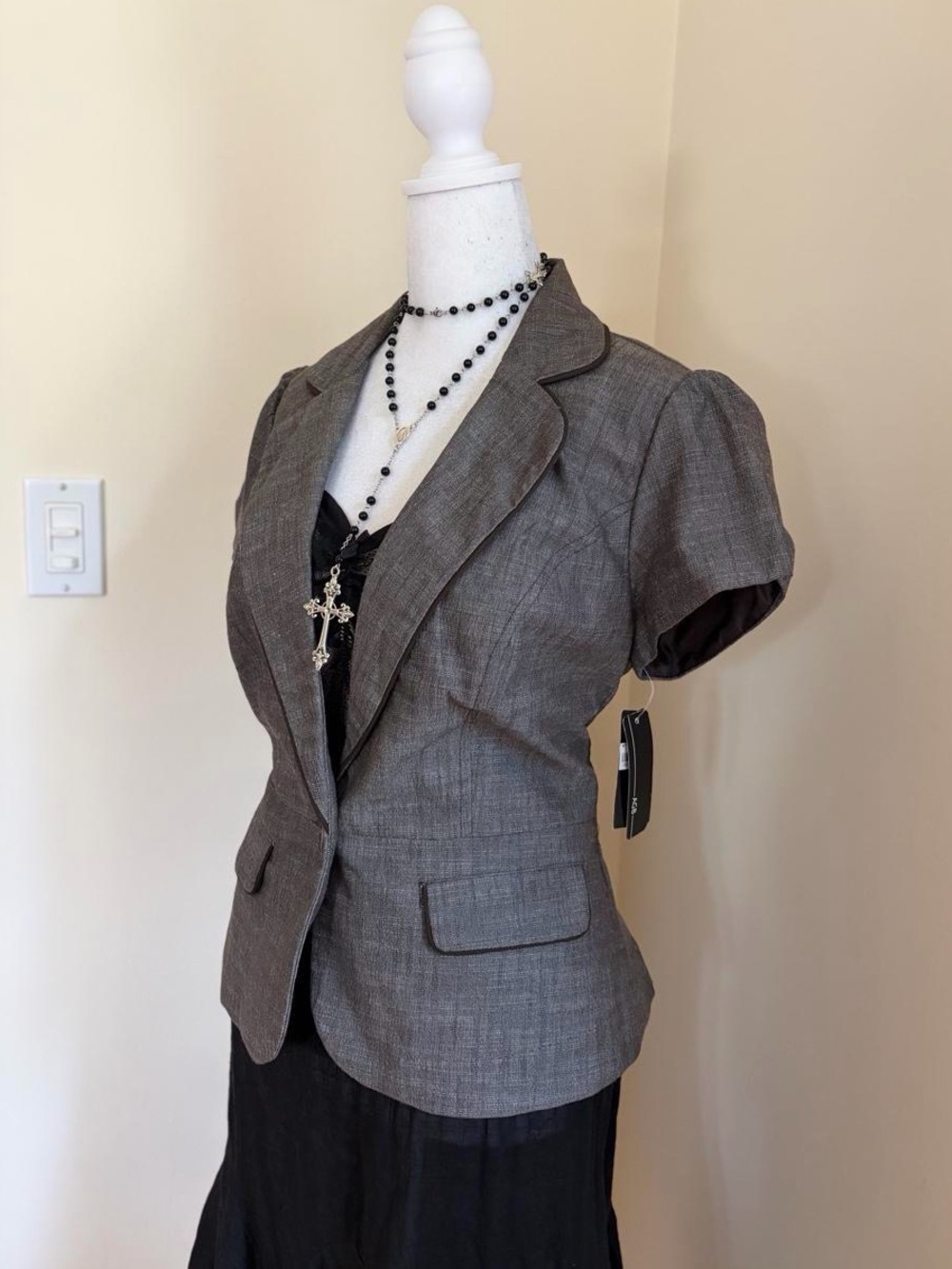 NEW! Vintage Y2K brown grunge babydoll blazer jacket blouse top office twee 10 - Picture 4 of 10